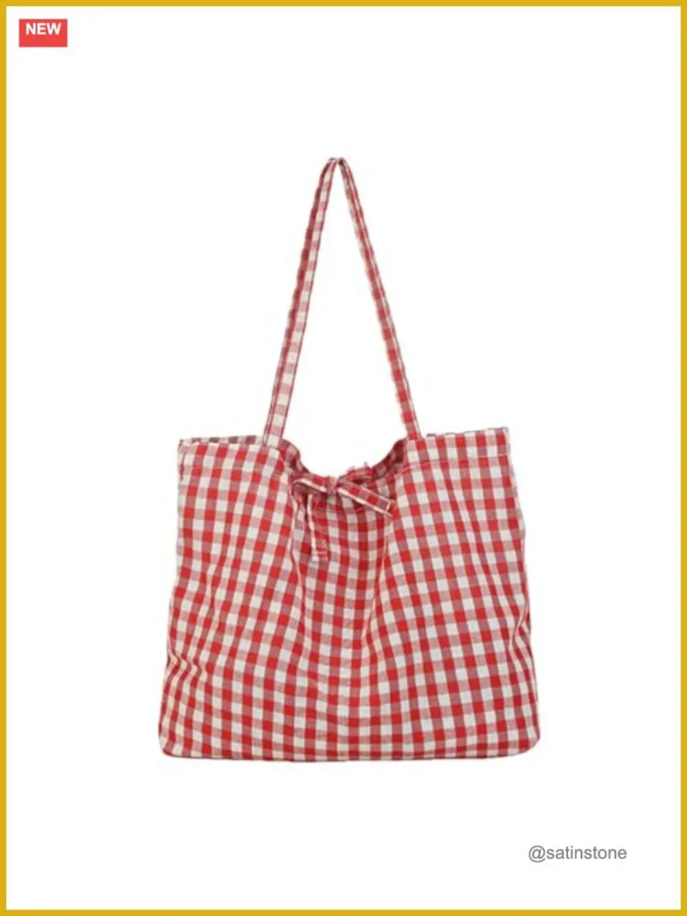 Gingham Canvas Tote Bag Large Capacity Casual Shoulder Bag